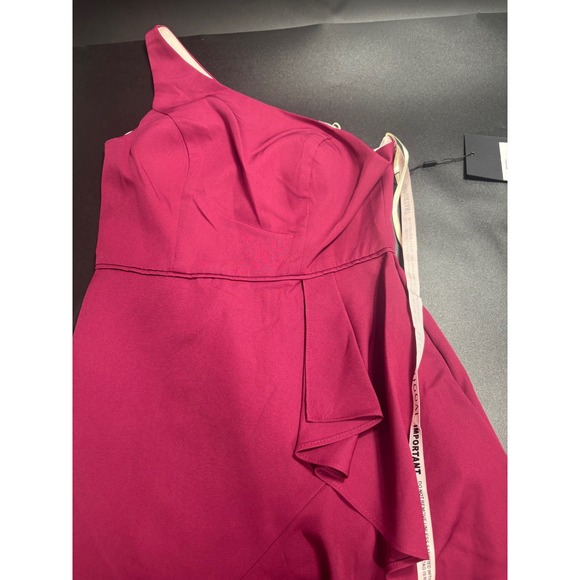 Ieena For Mac Duggal NEW One Shoulder High Slit Ruffle Gown Berry Sz 6 MSRP $358 - Picture 6 of 11